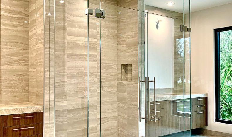 Frameless shower clearance door installation