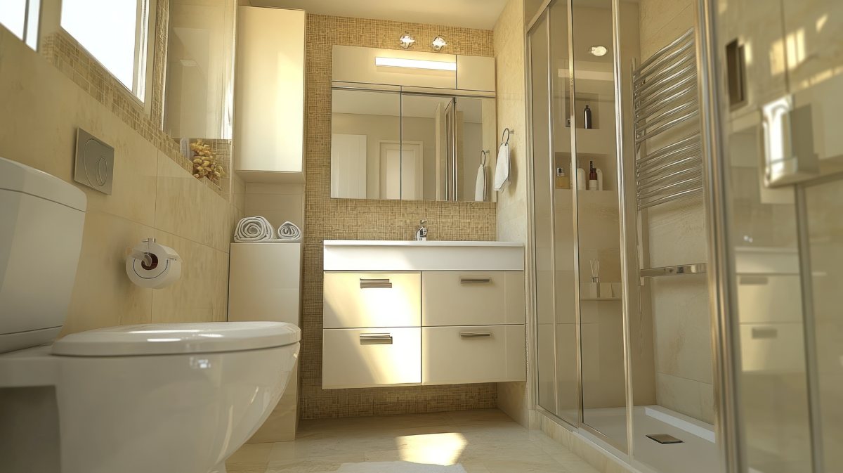 Modern beige bathroom interior