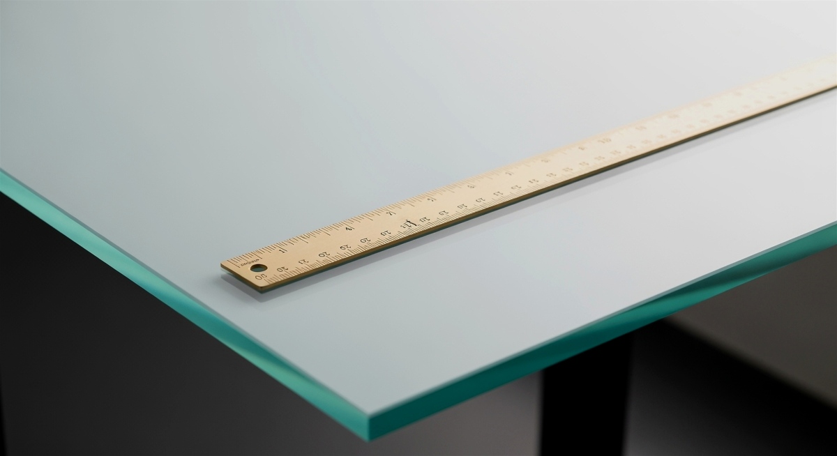 Close-up of a ruler on a glass surface