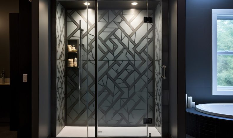 modern bathroom with custom shower door installed